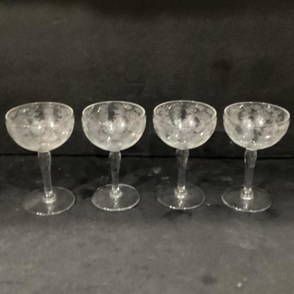 Fostoria Style Chinz Tall Sherbet Glasses, Set Of 4, Vintage Etched Stemware - Picture 10 of 11